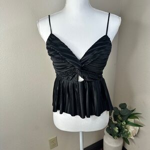 ASTR The label Black Twist Front Plisse Cami sz Small